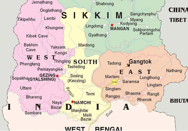 tourist map of sikkim with distance