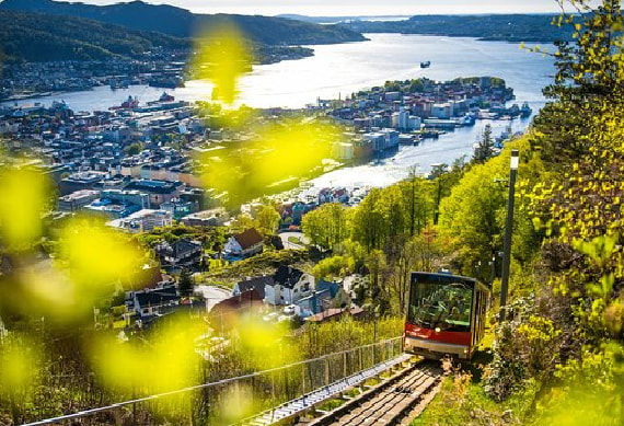 Funicular ride at Fløyen Mountain